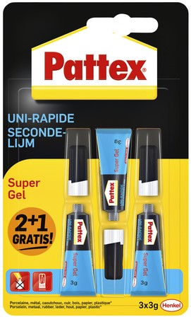 SECONDELIJM PATTEX SUPER GEL 3GR 2+1 GRATIS 3 Stuk