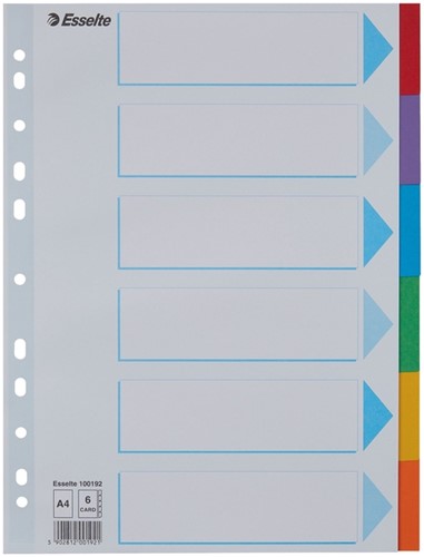 Intercalaire Esselte Standart A4 6 onglets 11 perf carton assorti 1 Set