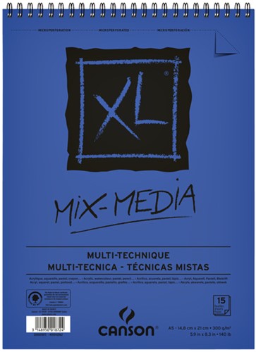 Aquarelblok Canson XL mix media a5 300gr 15v spir 1 Stuk