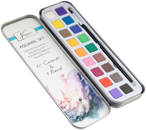 Peinture aquarelle Nassau Art boîte de 18 godets et pinceau 1 Stuk-1