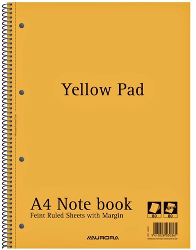 Collegeblk Aurora Yellow Pad A4 ln 4g 160pag geel 1 Stuk