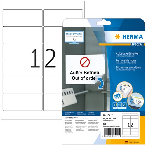 Etiket HERMA 10017 A4 99.1x42.3mm verwijderb wit 25 Vel