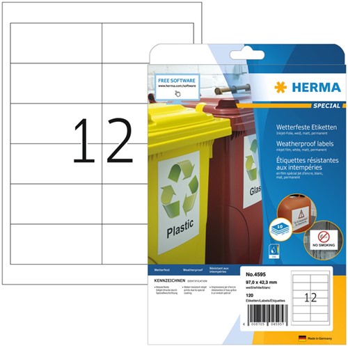 Etiket HERMA 4595 97x42.3mm folie wit 10 Vel
