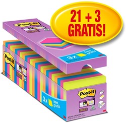Bloc-mémos Post-it 654 Super Sticky 76x76mm 21+3 gratuits assorti 24 Stuk