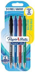 Stylo bille Paper Mate Flexgrip Ultra Medium assorti blister 3+1 gratuit 4 Stuk