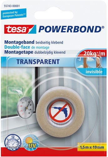 POWERBOND TESA 55743 MONTAGETAPE TRANSP 19MMX1.5M 1 Stuk