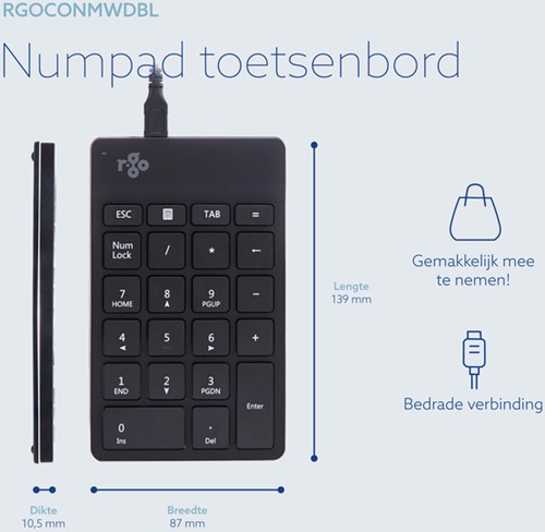 Pavé numérique ergonomique R-Go Break filaire noir 1 Stuk-2