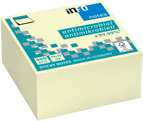 Memoblok Info Notes antimicrobiëel 75x75mm geel 400 Vel