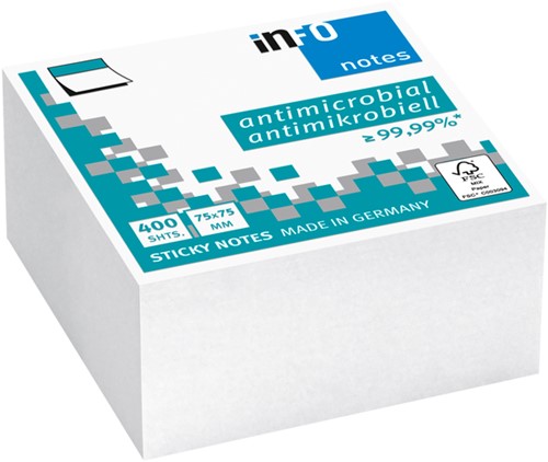 Memoblok Info Notes antimicrobiëel 75x75mm wit 400 Vel
