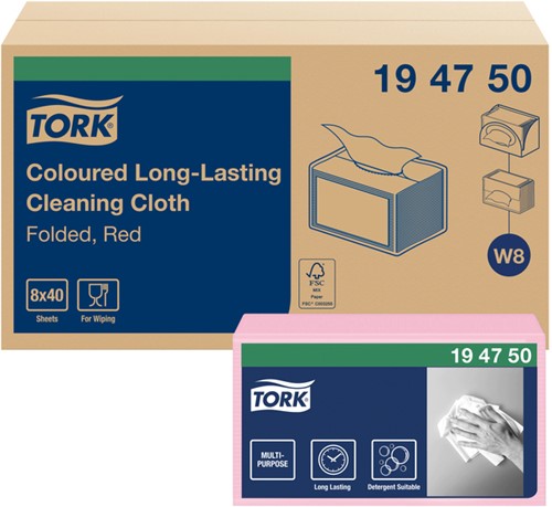 Chiffon de nettoyage Tork Premium W8 194750 1 épaisseur 40 feuilles rouge 40 Vel-2