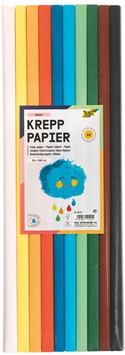 Crêpepapier Folia 50x200cm Basis 10 kleuren 10 Rol