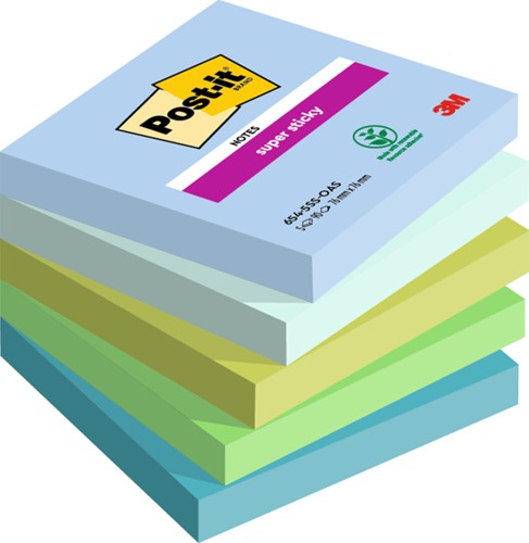 Memoblok Post-it 654 Super Sticky 76x76mm Oasis 5 Stuk