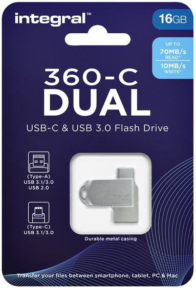 Clé USB Integral 3.0 USB-360-C Dual 16Go