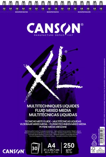Tekenblok Canson XL Fluid Mixed Media A4 30v 250gr 1 Stuk