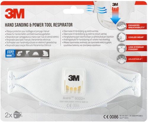 Masque de protection 3M Aura ponçage 9322 FFP2 avec valve 2 pièces 2 Stuk