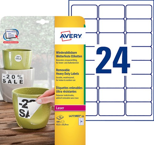 Etiket Avery L4773REV-20 63.5x33.9mm wit 480st 20 Vel-2