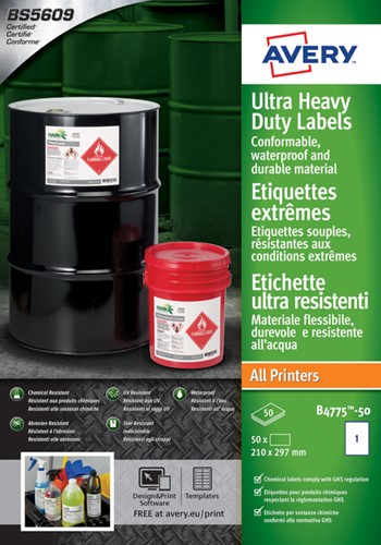 Etiket Avery B4775-50 210x297mm PE wit 50st 50 Vel