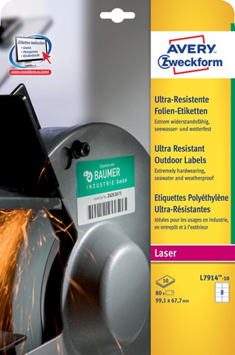 Etiket Avery L7914-10 99.1x67.7 polyester wit 80st 10 Vel