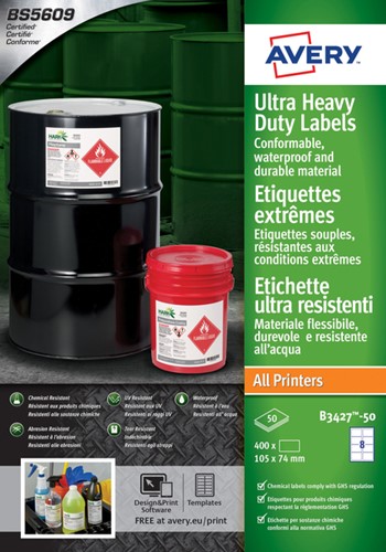 Etiket Avery B3427-50 105x74mm PE wit 400st 50 Vel