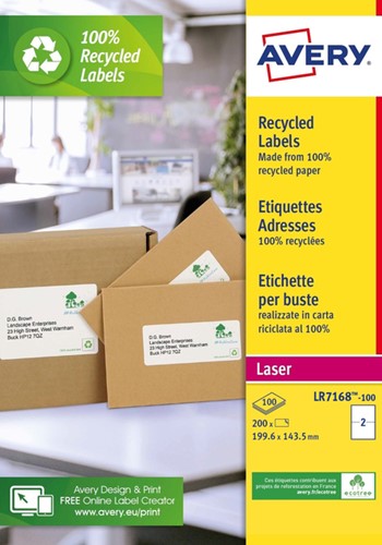 Etiket Avery LR7168 199.6x143.5 recycled wt 200st 100 Vel