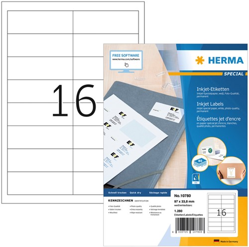 Etiket HERMA 10780 97x33.8mm wit 1280stuks 80 Vel