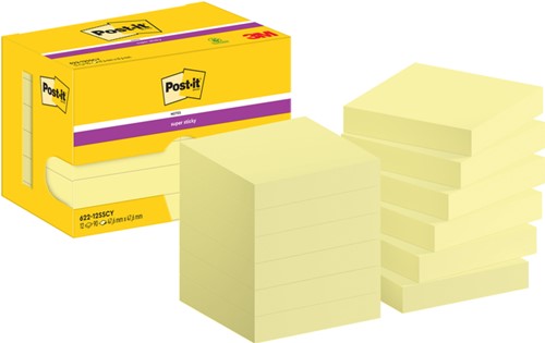 Bloc-mémos Post-it 622 Super Sticky 47,6x47,6mm jaune 12 pièces 12 Stuk