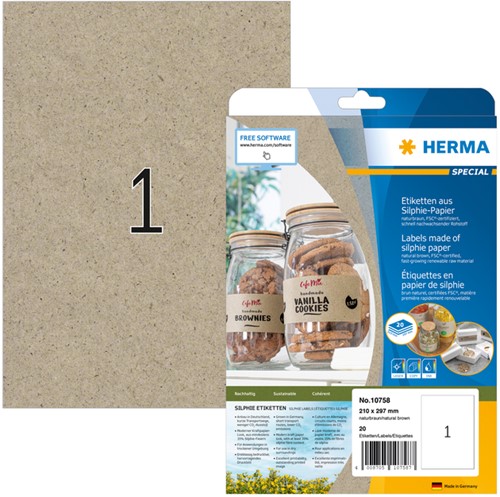Etiket HERMA 10758 210x297mm silphie br 20 stuks 20 Vel