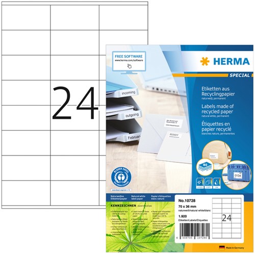 Etiket HERMA recycling 70x36mm wit 80 Vel