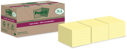 Bloc mémos Post-it 654 RSS12CY 76x76mm jaune 14 + 4 gratuits 18 Stuk