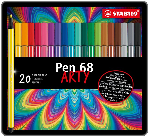 Stylo feutre Stabilo Pen 68, couleurs assorties - Boîte de 20