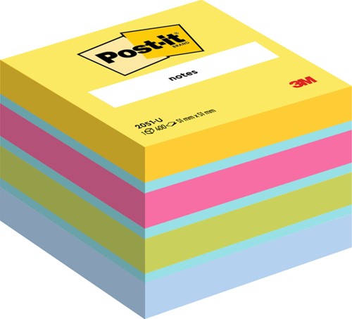 Memoblok 3M Post-it 2051 51x51mm assorti kleur 400 Vel