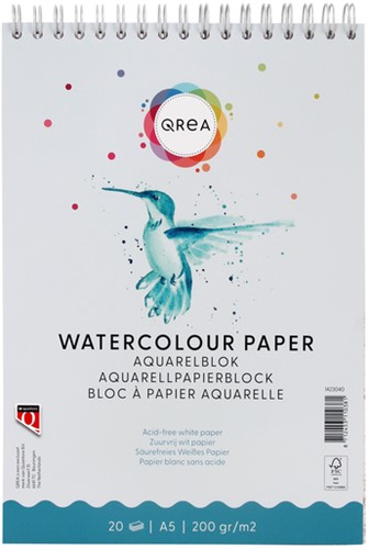 Bloc aquarelle Qrea A5 20 feuilles 200g spirale 20 Vel