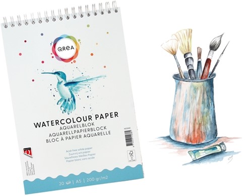 Bloc aquarelle Qrea A5 20 feuilles 200g spirale 20 Vel-1