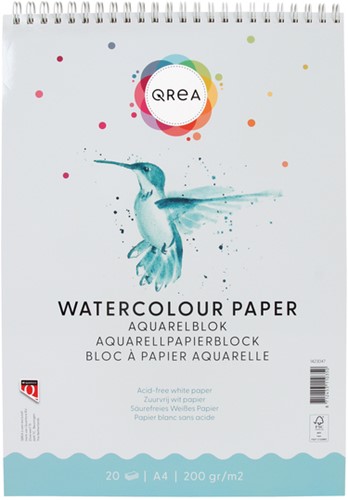 Bloc aquarelle Qrea A4 20 feuilles 200g spirale 20 Vel