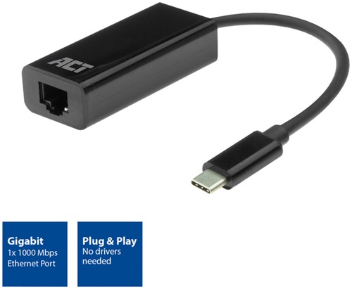 Adaptateur ACT USB-C ver Ethernet Gigabit 0,15m 1 Stuk-3