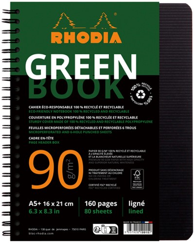 Notbk Rhodia Greenbook A5 lijn 6-g 180 pag zwart 1 Stuk