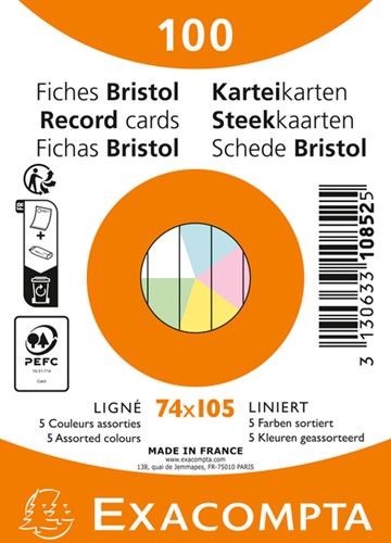 Flashcard Exacompta 74x105mm lijn 5 kleuren 100 pak