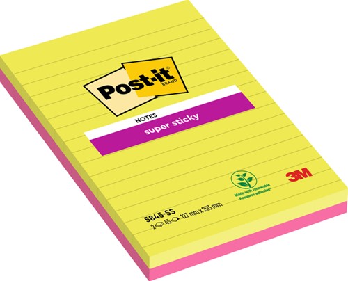 Memoblok 3M Post-it 5845 SS 127x203mm lijn ass kl 90 Vel