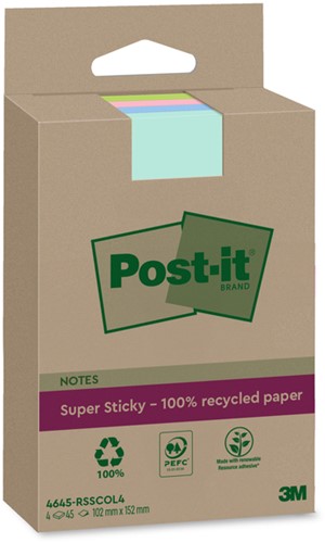 Memoblok 3M Post-it 4645 SS 102x152mm ass. kleur 4 Stuk