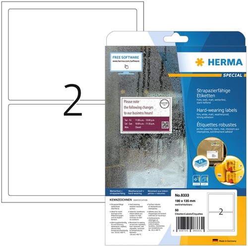 Etiket HERMA 8333 190x135mm weerbest wit 50 etiket 25 Vel