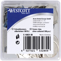 Attache-coins Westcott aluminium argenté boîte 100 pièces 100 Stuk