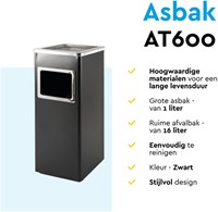 Afvalbak met asbak BRASQ 16 liter AT600 zwart 1 Stuk-4