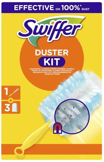 Kit Swiffer Duster - 1 Manche + 4 Recharges, Capture Poussière Et Poils, Pour Surfaces Et Coins Inaccessibles - 8