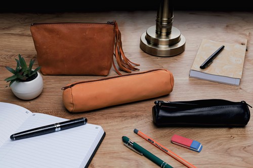 Trousse ronde Oxford 22x6cm cuir noir 1 Stuk-1