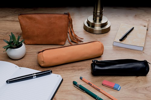 Trousse ronde Oxford 22x6cm cuir naturel 1 Stuk-1