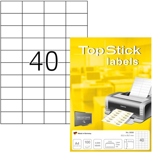 Etiquette TopStick 8698 52,5x29,7mm permanent blanc 4000 pièces 100 Vel