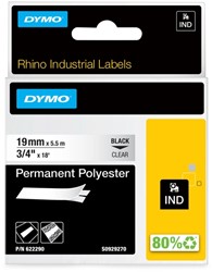 Ruban d'étiquetage Dymo Rhino Industriel polyester 19mm noir sur transparent 1 Stuk