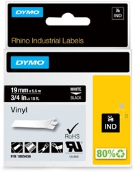 Ruban d'étiquetage Dymo Rhino Industriel vinyle 19mm blanc sur noir 1 Stuk