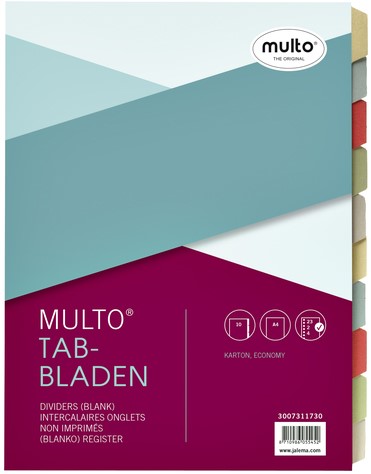 Tabbladen Multo A4 23r karton 10dlg ass 1 Stuk