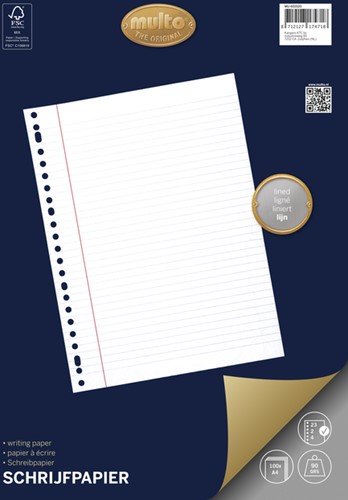Feuilles Multo A4 23 perforations ligné 100 feuilles 100 Vel
